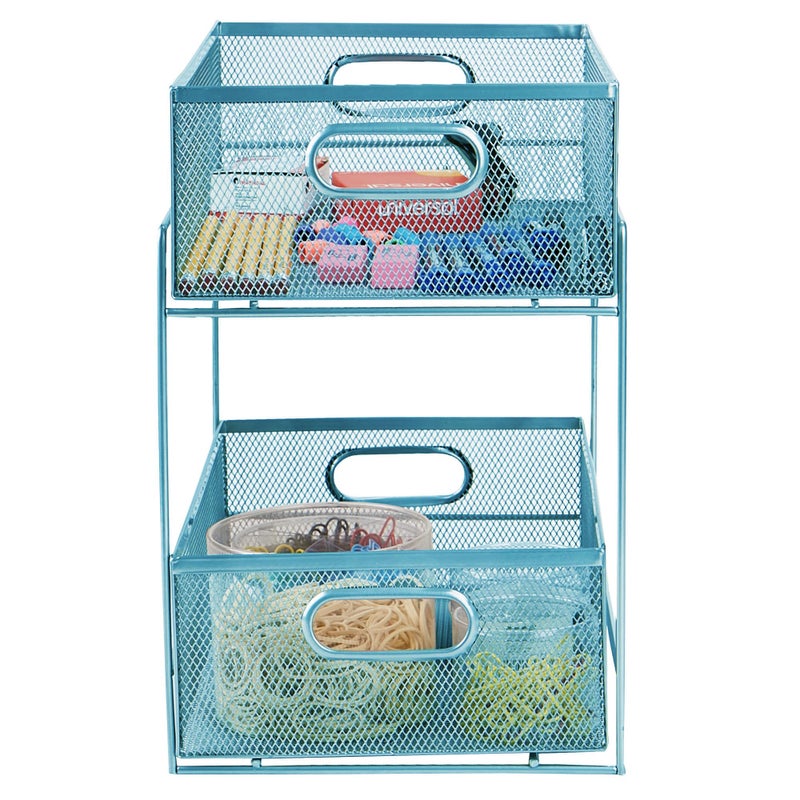 Mind Reader Accessory Organizer, Supply Storage, Makeup, Office, Kitchen, Metal Mesh, 8.25"L x 12.5"W x 12.5"H, Turquoise - Image 2